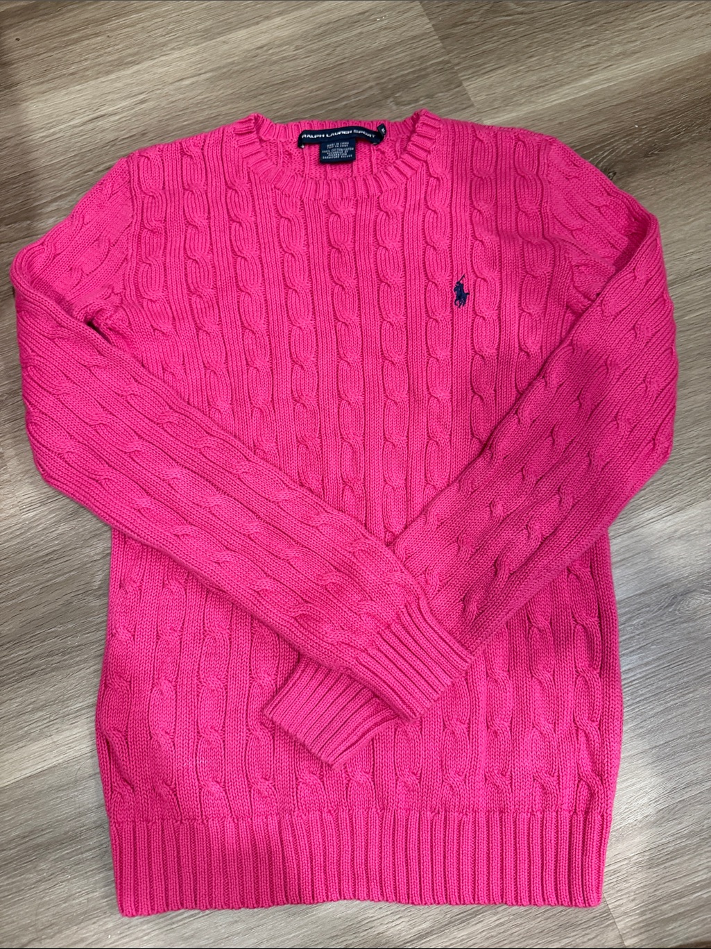 Ralph Lauren Bright Pink Cable Knit Crewneck Sweater